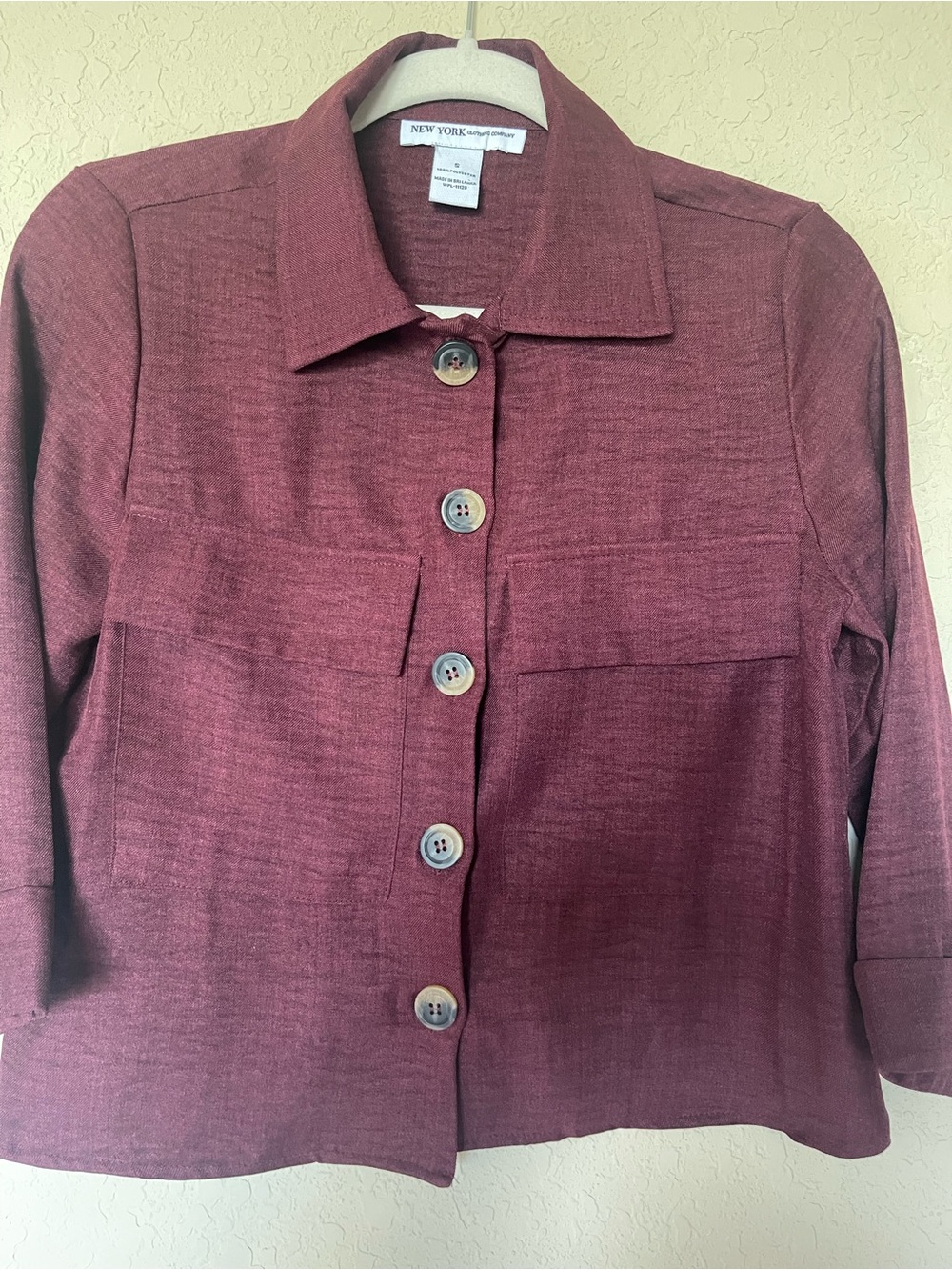 New York & Company Women's Button-Front Wine Shirt Jacket